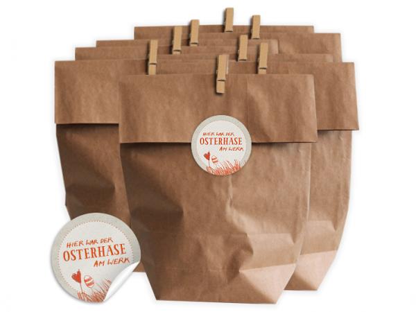 Kraftpapier Ostertüten Set mit vom Osterhasen gebracht Sticker in Beige