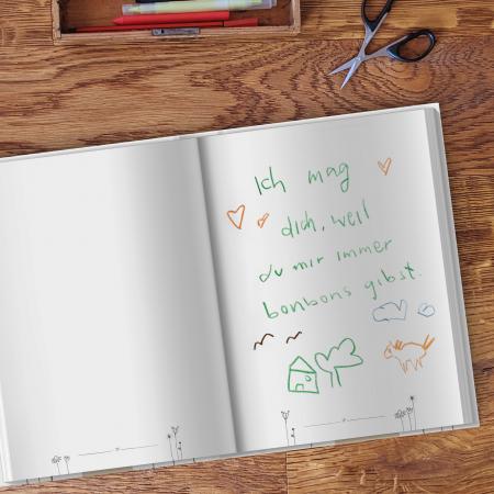 Gästebuch Weiß, Hardcover Hochzeitsgästebuch mit blanko Seiten, Handlettering Blumen Design