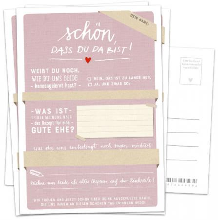rosa, postkarten, kartenset, hochzeitsspiel, gästebuch, hochzeitsgäste, partygäste, partyspiel