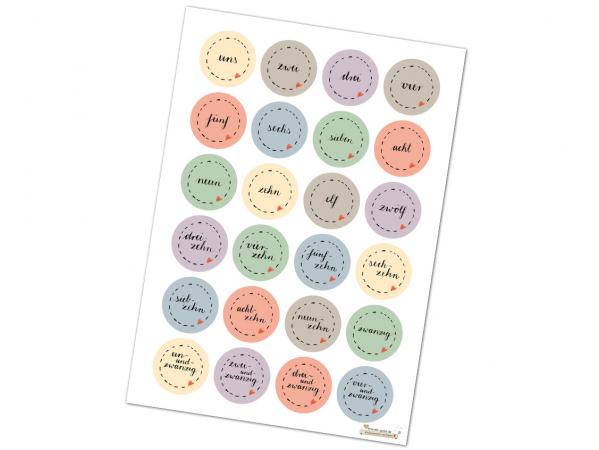 Adventskalenderzahlen Sticker zum Adventskalender Basteln für Kinder & Erwachsene, Pastell-Farben