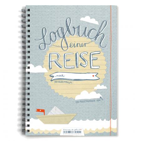 A5 Reisetagebuch zum selbst gestalten, Vintage Design in Blau Beige