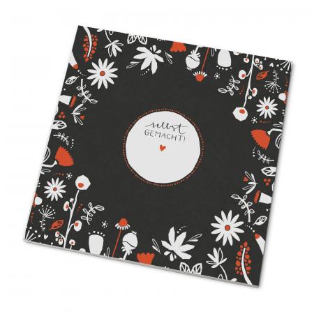 Marmeladendeckchen für Dankeschön Gastgeschenke im floralen folklore Design, Schwarz Weiß Rot