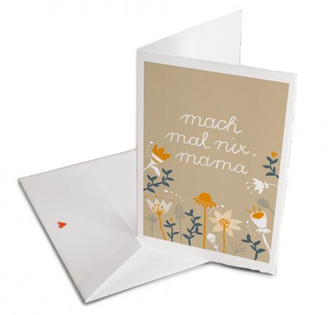 Muttertagskarte mit Blumen, Beige Weiß Blau, Klappkarte und Umschlag