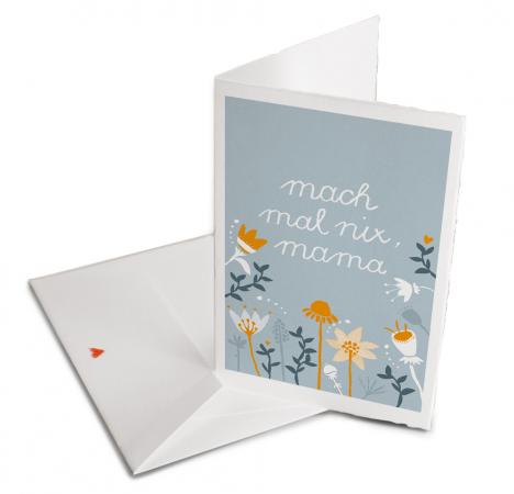 Muttertagskarte mit Blumen, Blau Weiß Orange, Klappkarte und Umschlag