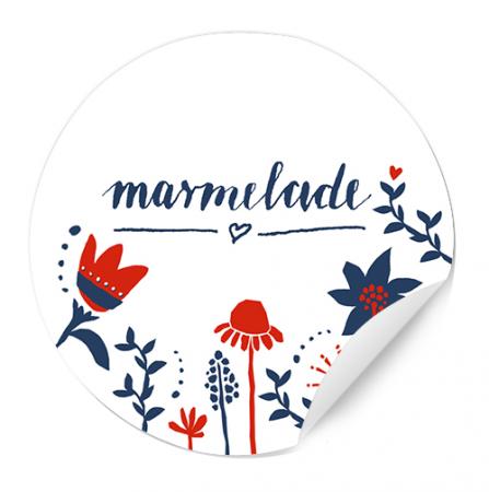 Selbstklebende Marmeladenetiketten zum Beschriften und Dekorieren mit Blumendeko, Blau Weiß Rot