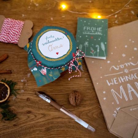 Marmeladendeckchen aus Papier zum selbst beschriften als schöne Geschenkverpackung für selbstgemachte Marmelade