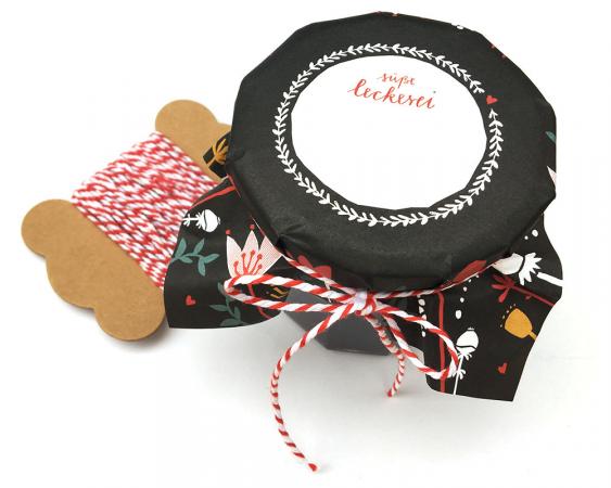 Schöne florale Marmeladendeckchen im Retro Vintage Look, Schwarz Bunt