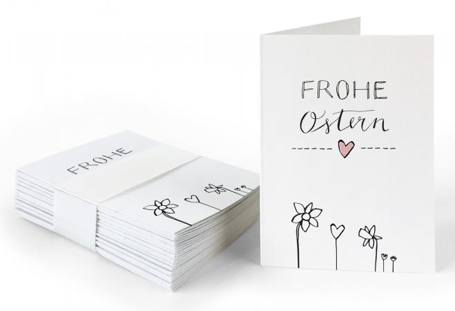 25 Geschenkanhänger frohe Ostern | Weiß | originelle mini Osterkarten zum Ostergeschenke Beschriften | A7 Recyclingpapier Klappkarten