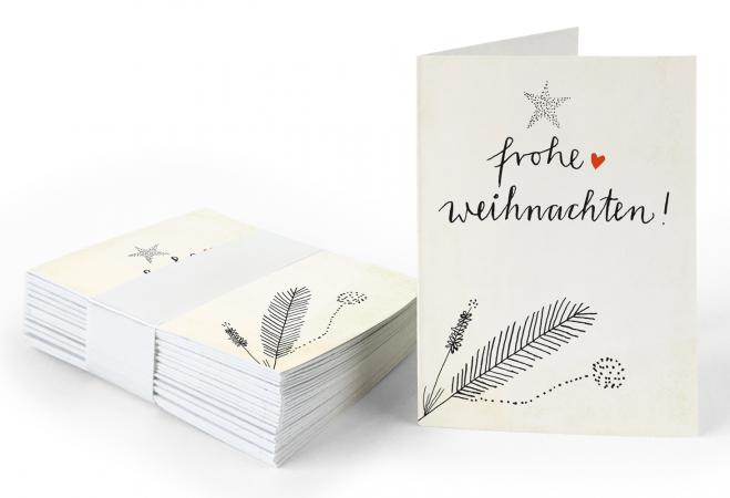 25 Geschenkanhänger frohe Weihnachten! CREME | originelle mini Weihnachtskarten zum Weihnachtsgeschenke Beschriften | A7 Recyclingpapier Klappkarten