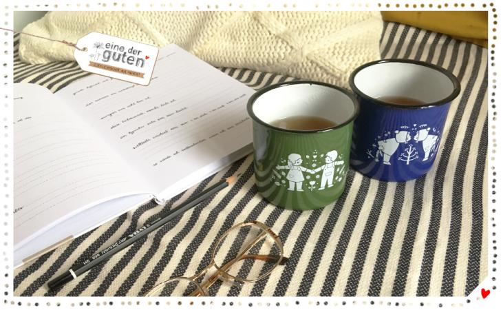Emaille Tasse Kinder  | Winterkinder | 350 ml | blau weiß Kindertasse Kinder  | Retro Illustration