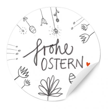 Ostersticker Frohe Ostern für Erwachsene, Grau Weiß mit Blumen