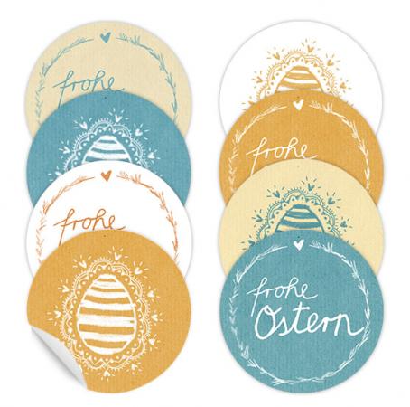 Kraftpapier Ostertüten Set mit Frohe Ostern! & Osterdeko Sticker in Orange, Gelb, Petrol, Weiß