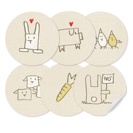 24 gemischte Ostersticker für Ostern mit witzigen Hasen, Küken, Lämmer, 12 Motive in Creme Gelb