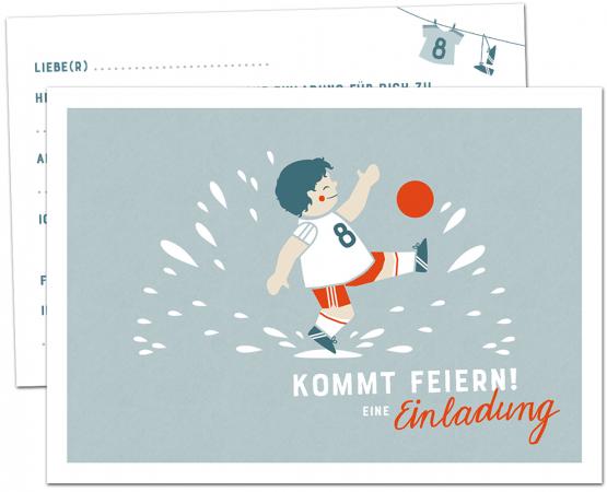Einladungskarten Kindergeburtstag Fußball | 12 Geburtstagseinladungen für Jungen | Postkarten Set für Geburtstag oder Einschulung | Fußballer Design, Blau