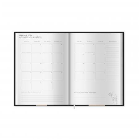 A5 Terminkalender 2024 mit blanko Seiten gepunktet für Skizzen, Doodles, Bullet Journaling