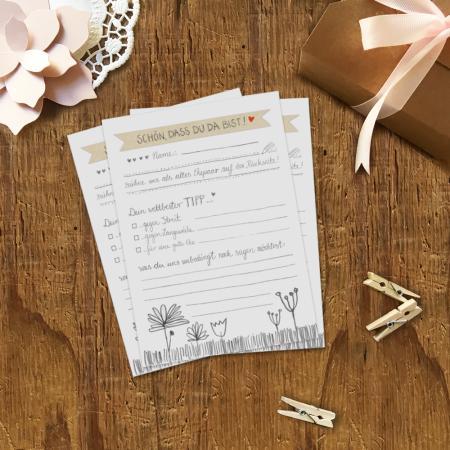 Postkarten Set als Hochzeitsspiel in Grau Weiß mit Blumen