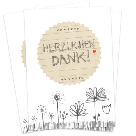 Dankeskarten - herzlichen dank! - 3-100 Postkarten, Weiß Grau Beige mit Blumenwiese, Danksagungskarte für Hochzeit, Geburtstag, Taufe etc.