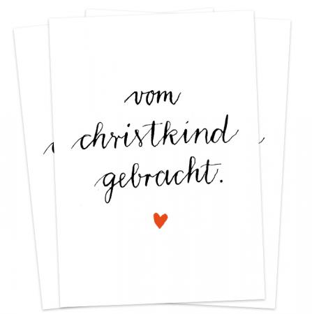 Christkind Postkarten im Kalligrafie Handlettering Design, Schwarz Weiß