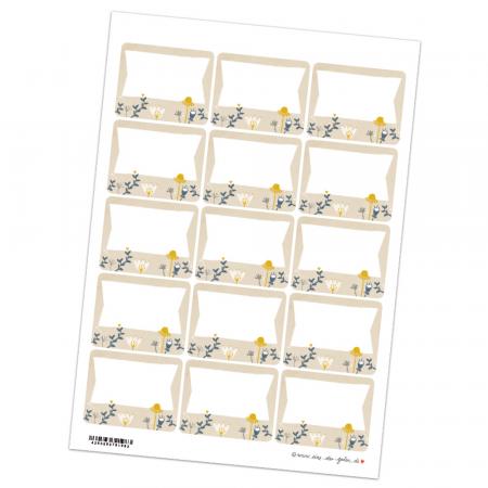 Freitext Etiketten zum selbst beschriften, mit Blumen Design in Creme Weiß Blau Gelb