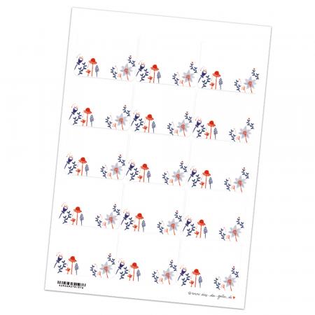 Freitext Etiketten zum selbst beschriften, mit Blumen Design in Blau Weiß rot
