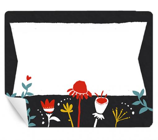 15 freitext Etiketten zum selbst beschriften, Schwarz Weiß mit Blumen