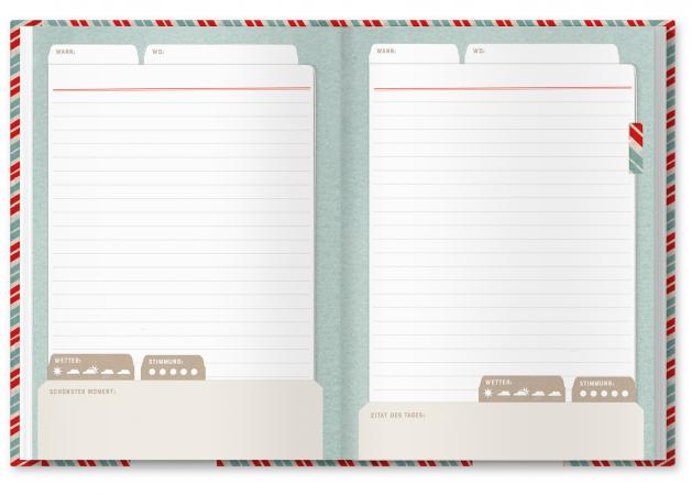 Reistagebuch Blau zum Eintragen, Vintage Luftpost Brief Design