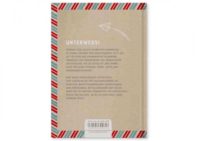 Reisetagebuch Blau Beige Rot für unterwegs als Geschenkidee zum Abschied