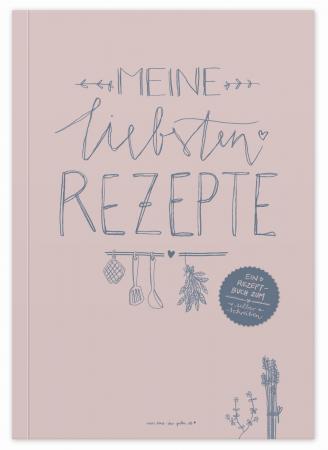 Rezeptbuch A5 zum Selberschreiben - Meine liebsten Rezepte | DIY Kochbuch, Backbuch, Geschenkidee | Design in Blau Rosa, Recyclingpapier, Softcover