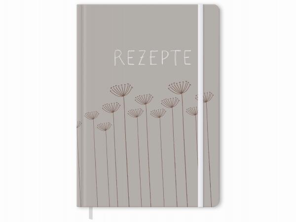 Rezeptbuch zum selbst gestalten, Blumen Design in Grau Beige