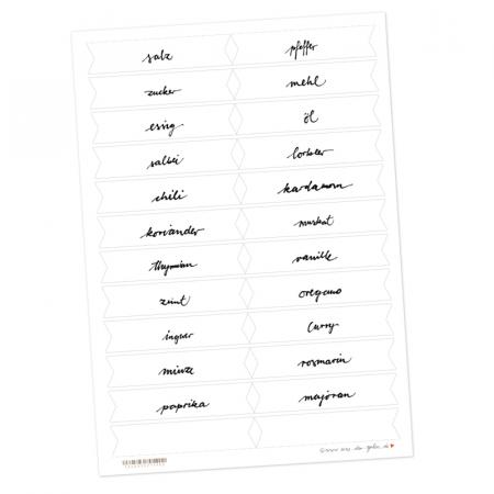 Selbstklebende Gewürzetiketten zum Beschriften, Schwarz Weiß Kalligrafie Design