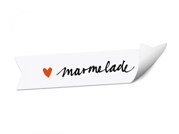 Marmeladenetiketten mit Herz - Weiß | 24 Wimpel Sticker im Handlettering Design | selbstklebende Etiketten für selbstgemachte Marmelade & Einmachgläser