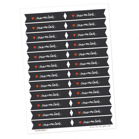 Marmeladenetiketten mit Herz - Schwarz Weiß | 24 Wimpel Sticker im Handlettering Design | selbstklebende Etiketten für selbstgemachte Marmelade & Einmachgläser