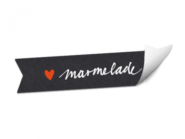Marmeladenetiketten mit Herz - Schwarz Weiß | 24 Wimpel Sticker im Handlettering Design | selbstklebende Etiketten für selbstgemachte Marmelade & Einmachgläser