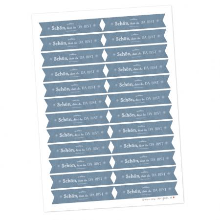Sticker Schön dass du da bist - Wimpel Aufkleber für Hochzeit Gastgeschenke im retro Design, Blau