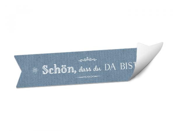 Wimpel Sticker für Tischkarten und Gastgeschenke im Vintage Design, Blau Weiß
