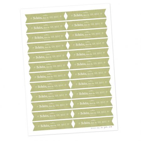 Sticker Schön dass du da bist - Wimpel Aufkleber für Hochzeit Gastgeschenke im retro Design, Hellgrün
