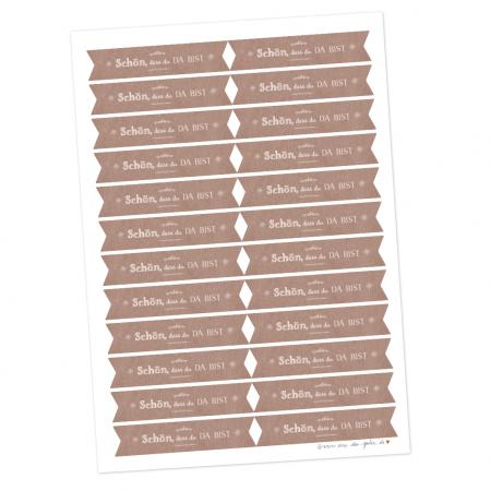 Sticker Schön dass du da bist - Wimpel Aufkleber für Hochzeit Gastgeschenke im retro Design, Rosa