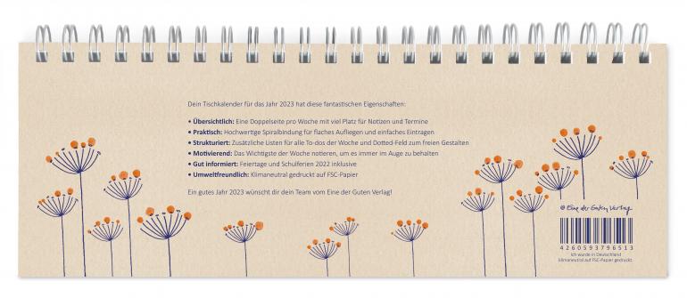 Tischkalender 2023 inkl. Feiertage und Ferien, Creme Beige mit Blumen
