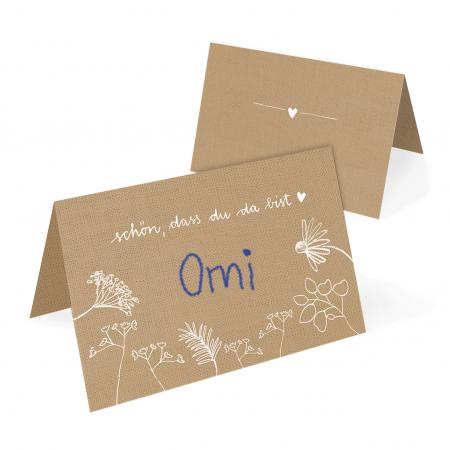 Tischkarten Beige Weiß mit Wildblumen im vintage Design für Hochzeit & Mädchen Taufe