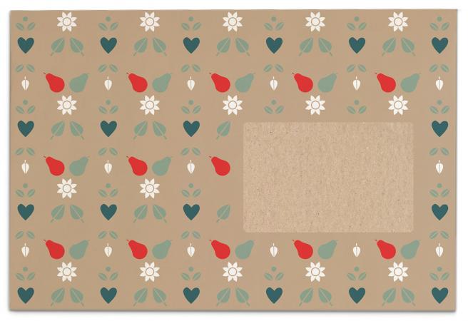 Briefumschläge mit Retro Muster | Beige Grün Rot Weiß gemustert mit Birnen & Blumen | Design Umschläge C6 | haftklebend