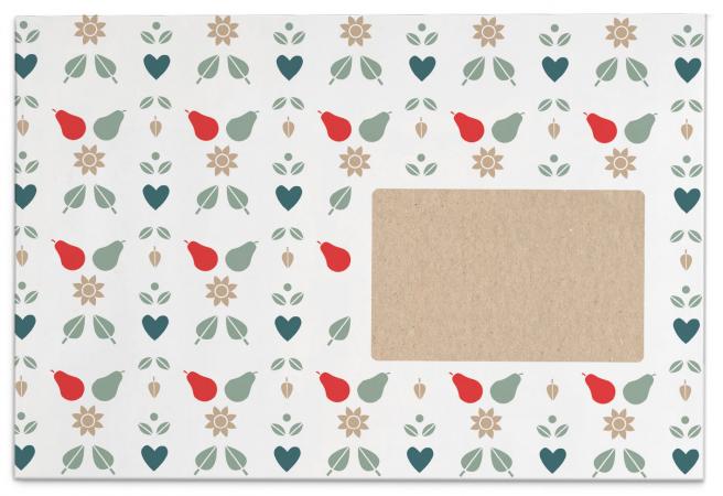 Briefumschläge mit Retro Muster | Weiß Beige Grün Rot gemustert mit Birnen & Blumen | Design Umschläge C6 | haftklebend