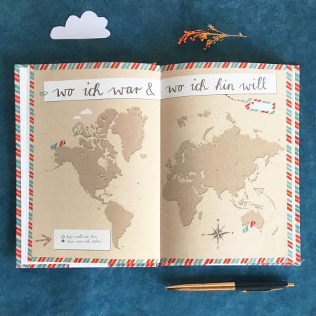 A5 Reisetagebuch zum Eintragen für deine Weltreise im Retro Vintage Design
