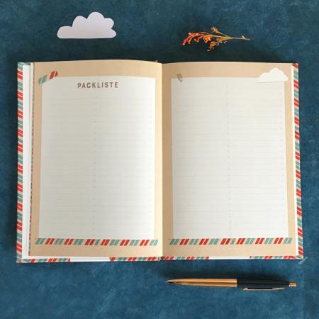 Reistagebuch A5 gebunden mit Packliste als Geschenkidee für Weltreise