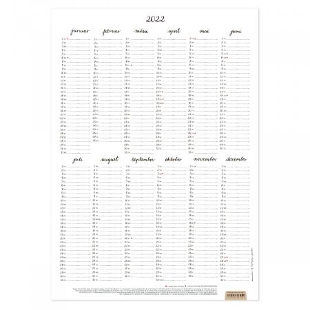 A3 Wandkalender & Jahresplaner 2022, Jahresübersicht Hochformat, Recyclingkarton co2 neutral gedruckt, Schwarz Weiß, Kalligrafie Design