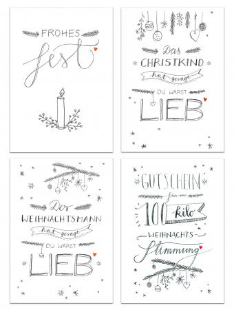 Postkarten Mix zu Weihnachten mit Handlettering Sprüchen.