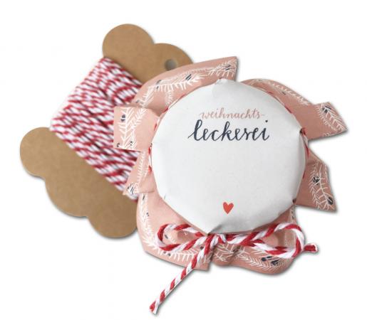 Marmeladendeckchen für selbstgemachte Marmelade als Weihnachtsgeschenk - rosa weiß mit Herzchen