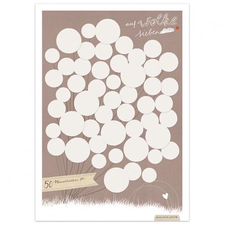 Hochzeitsspiel: 50 Wunschballons als Gästebuch auf Büttenpapier - Auf Wolke 7, Beige
