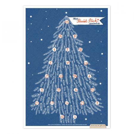 Mein Schmück - Stück Adventskalender für Kinder und Erwachsene, Tannenbaum zum selber schmücken mit beiliegenden Adventskalenderzahlen - klebt in der Adventszeit täglich einen Aufkleber auf das stimmungsvolle Poster, A3, Blau