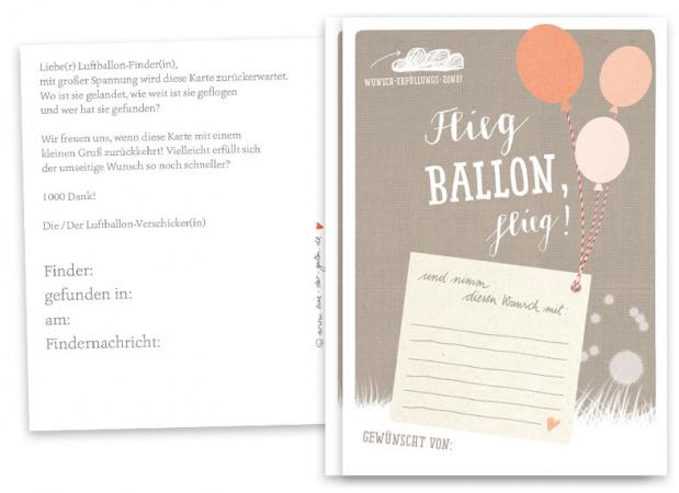 Ballonflugkarten für die Hochzeit, als Hochzeitsspiel - Flieg, Ballon, flieg! - Beige, 25-100 Ballonkarten