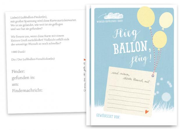 Ballonflugkarten für Hochzeit, Geburtstag, Taufe... als Hochzeitsspiel oder Partyspiel - Flieg, Ballon, flieg! - Blau, 25-100 Ballonkarten